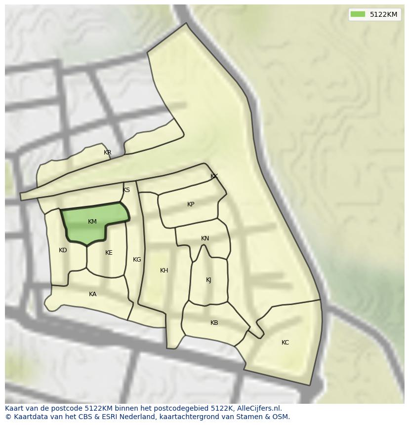 Afbeelding van het postcodegebied 5122 KM op de kaart.