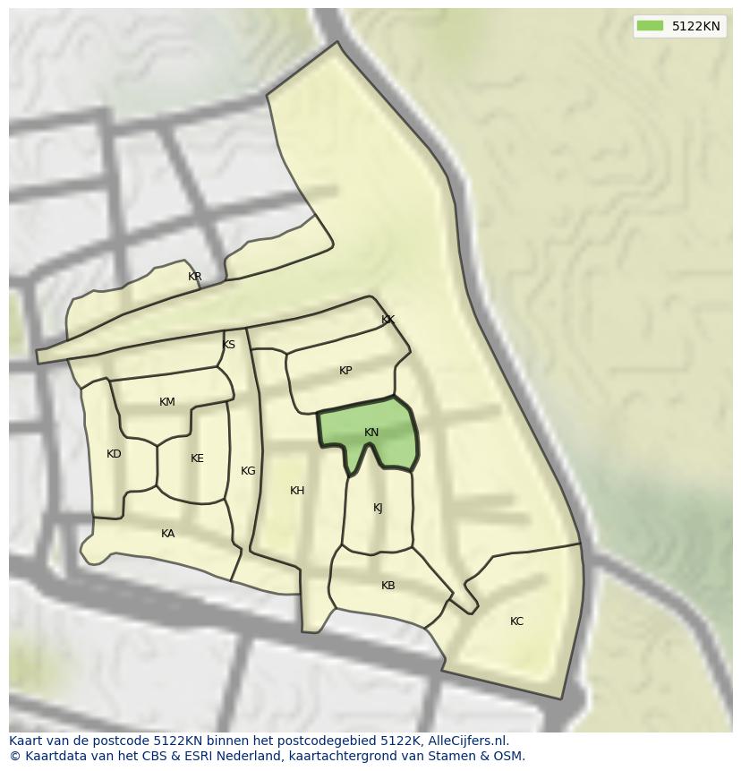 Afbeelding van het postcodegebied 5122 KN op de kaart.