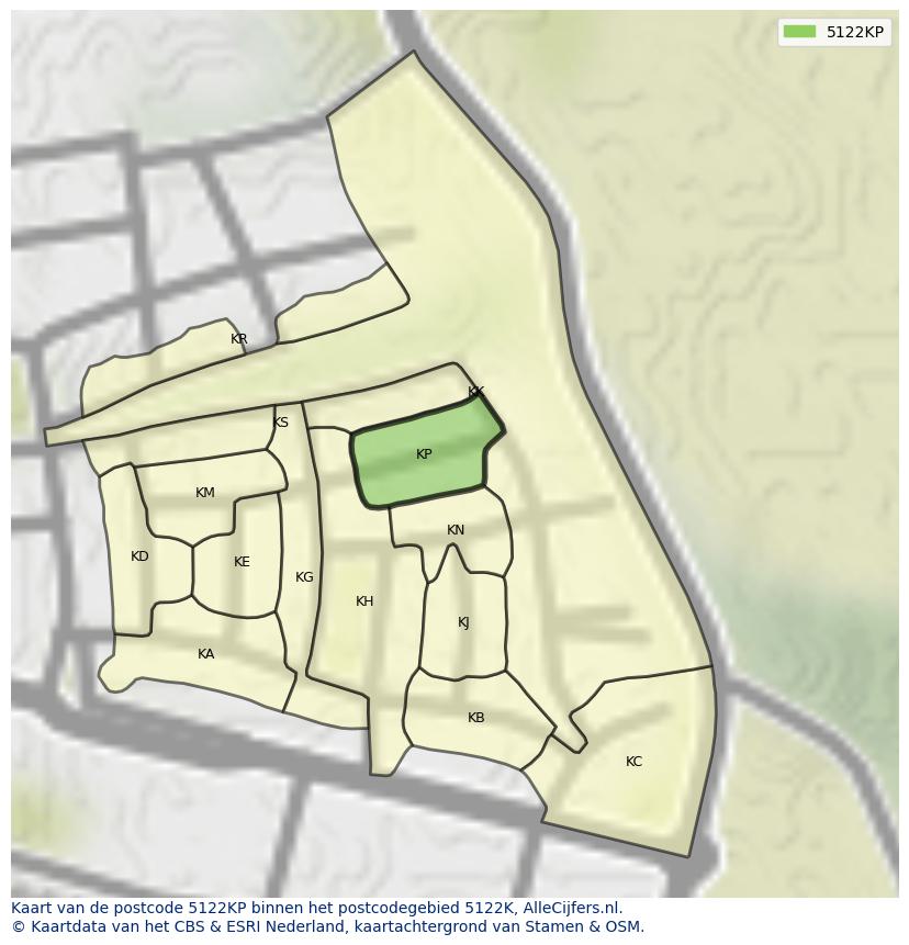 Afbeelding van het postcodegebied 5122 KP op de kaart.