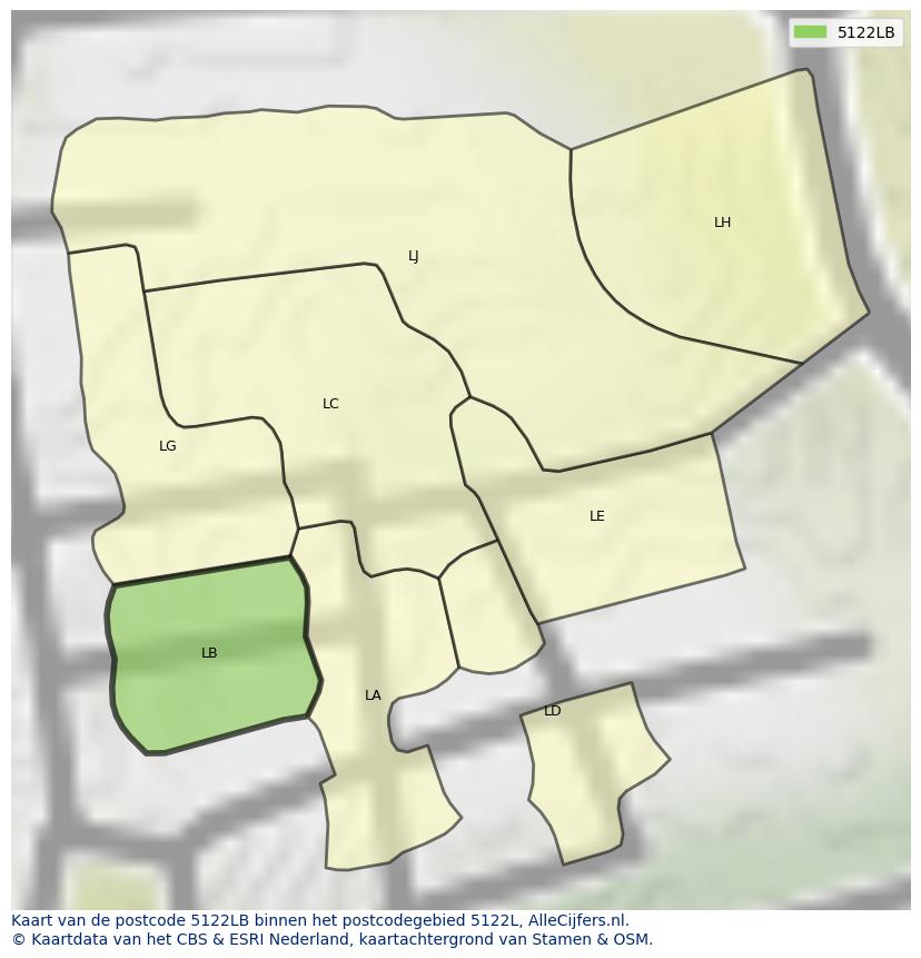 Afbeelding van het postcodegebied 5122 LB op de kaart.