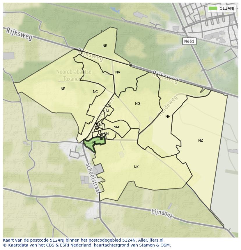 Afbeelding van het postcodegebied 5124 NJ op de kaart.