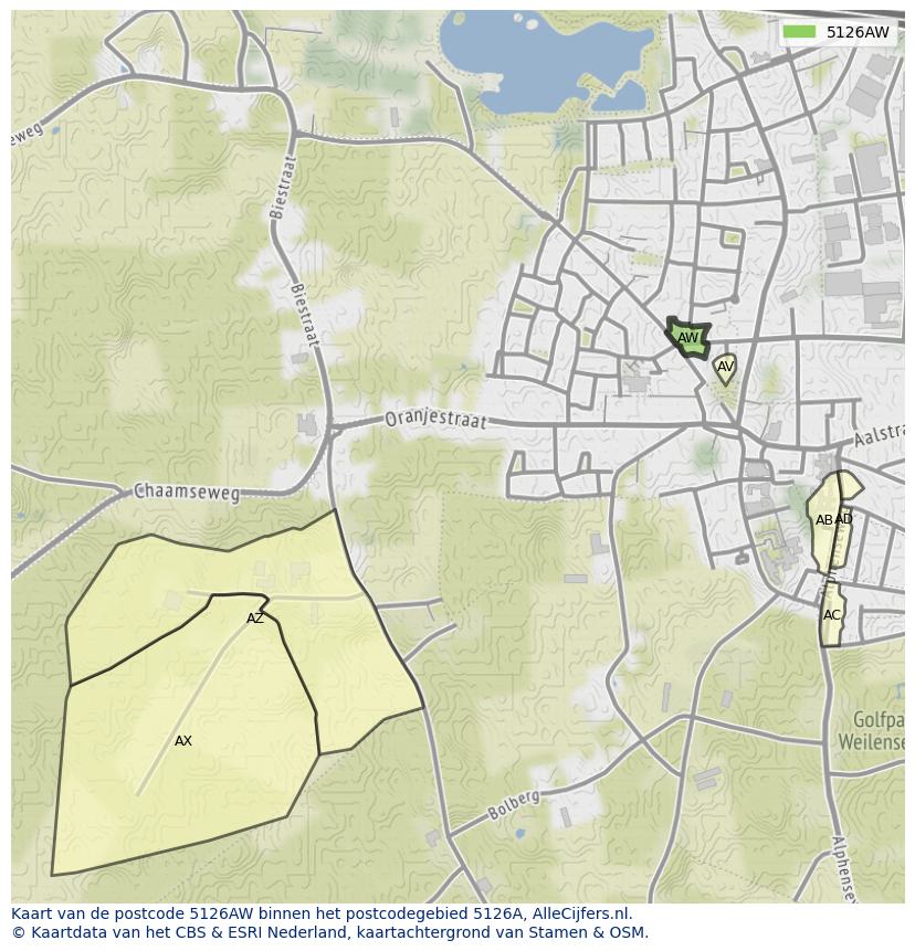 Afbeelding van het postcodegebied 5126 AW op de kaart.