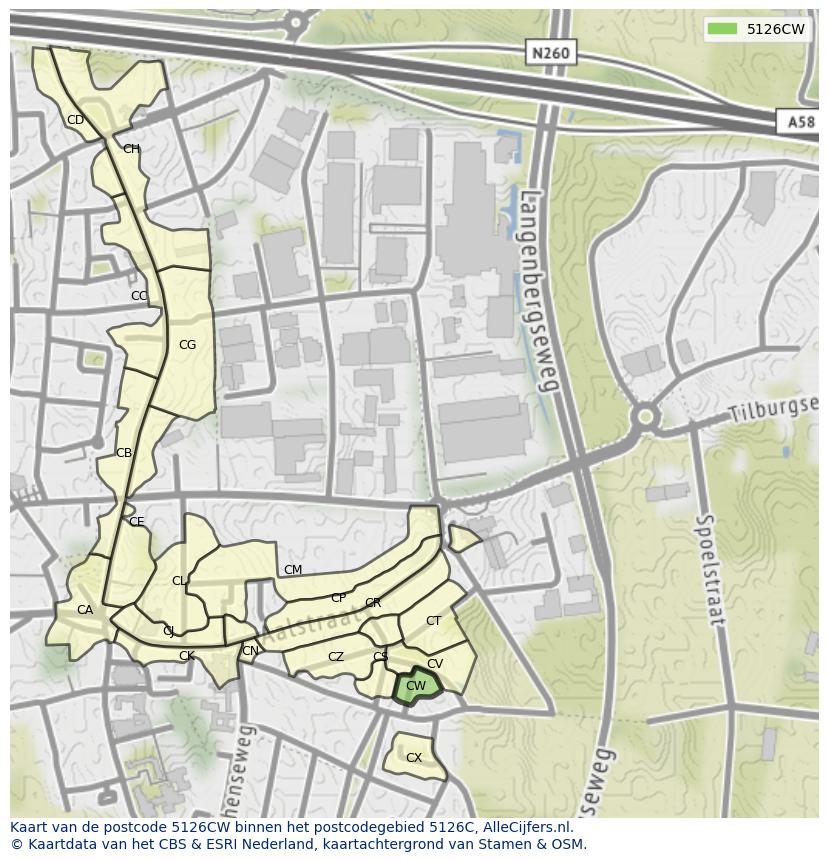 Afbeelding van het postcodegebied 5126 CW op de kaart.