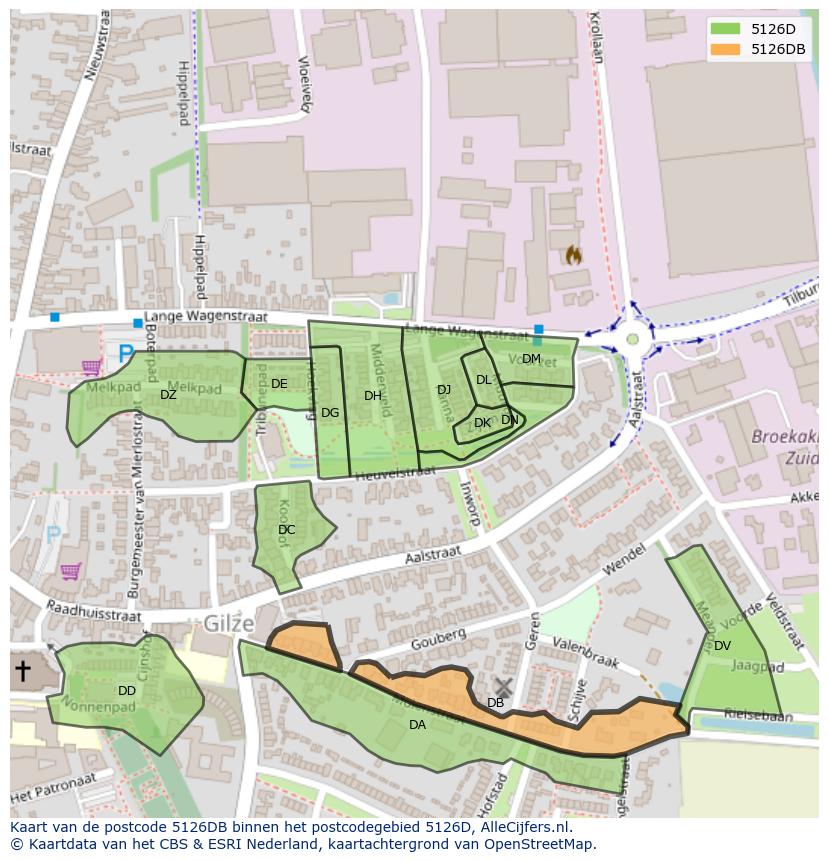 Afbeelding van het postcodegebied 5126 DB op de kaart.