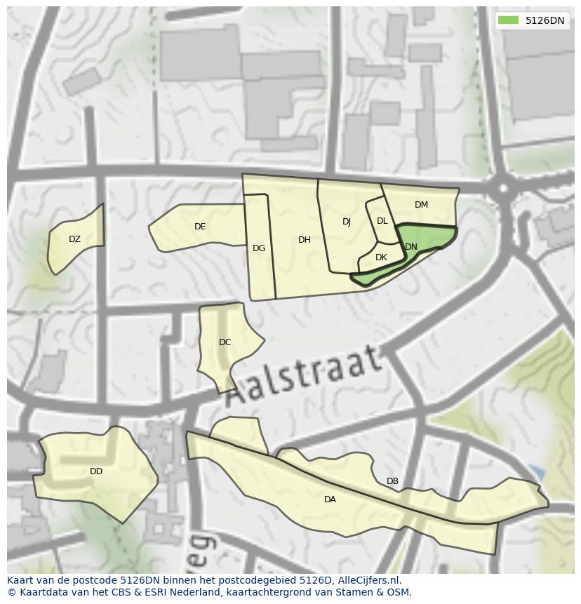 Afbeelding van het postcodegebied 5126 DN op de kaart.