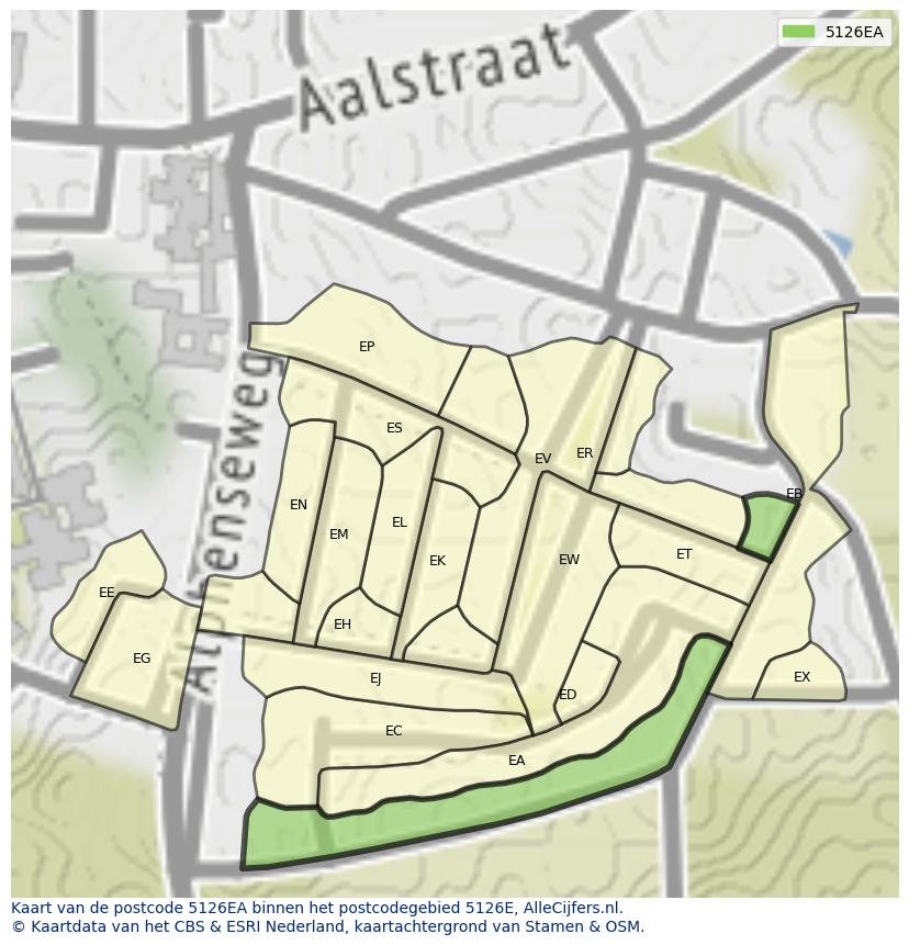 Afbeelding van het postcodegebied 5126 EA op de kaart.