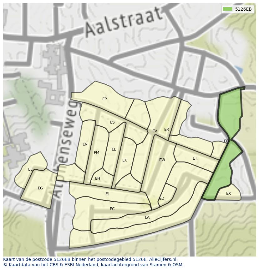 Afbeelding van het postcodegebied 5126 EB op de kaart.