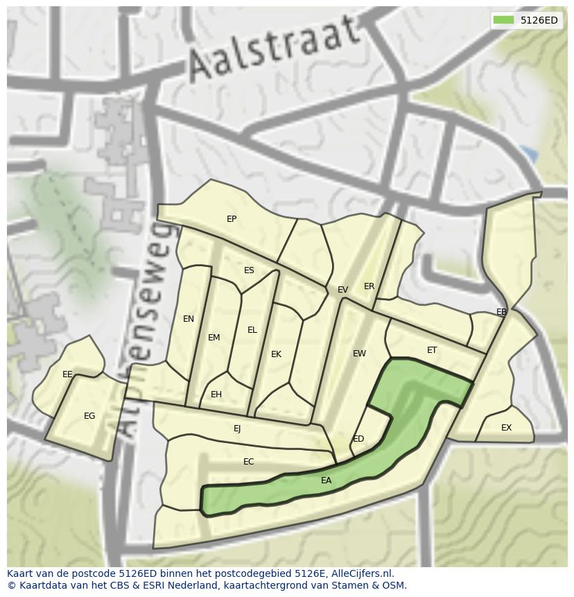 Afbeelding van het postcodegebied 5126 ED op de kaart.