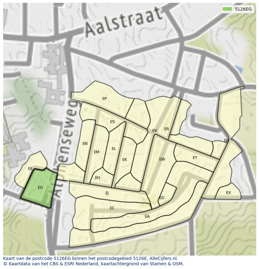 Afbeelding van het postcodegebied 5126 EG op de kaart.