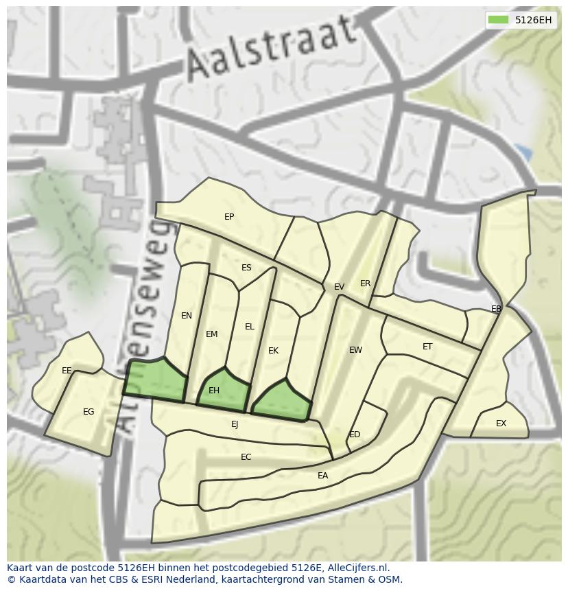 Afbeelding van het postcodegebied 5126 EH op de kaart.