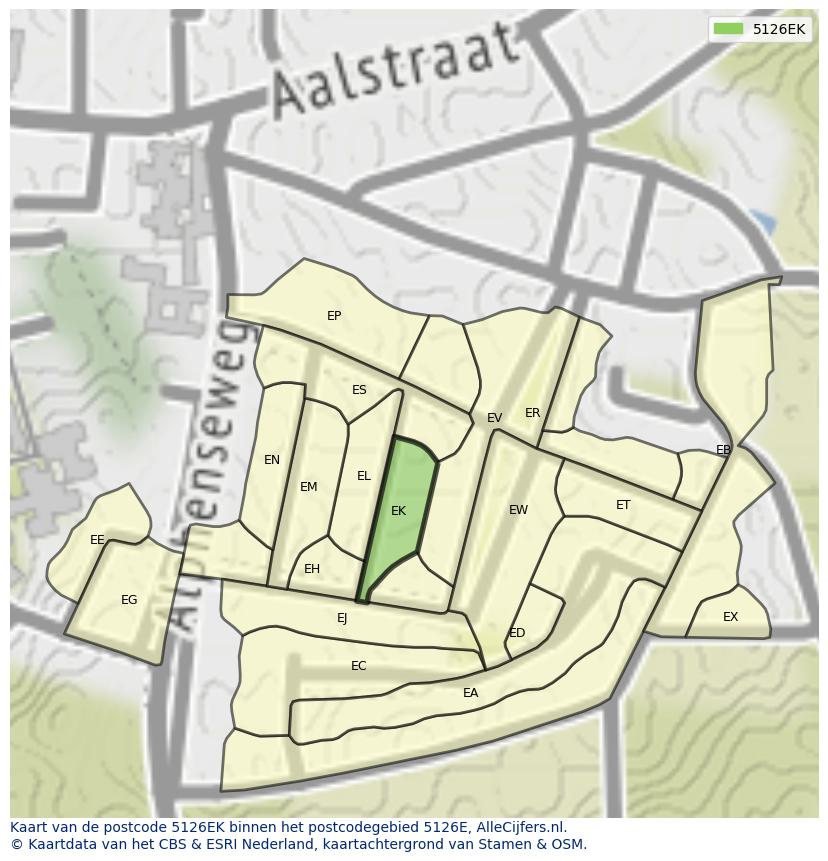 Afbeelding van het postcodegebied 5126 EK op de kaart.