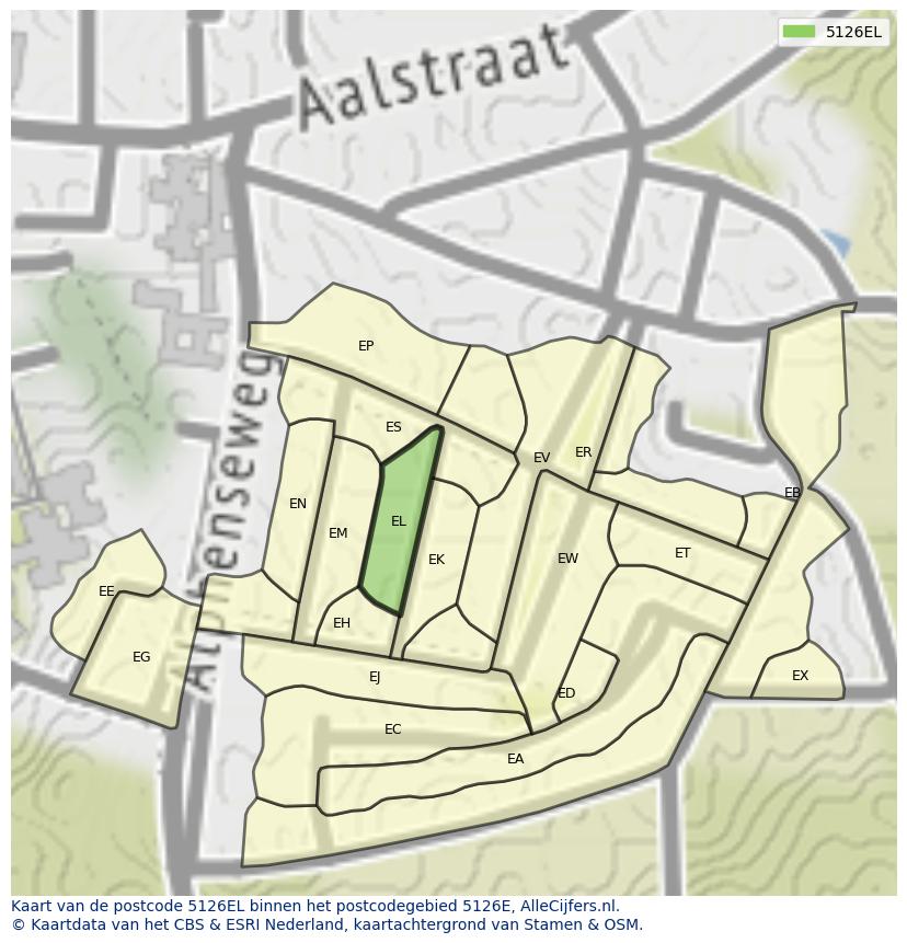 Afbeelding van het postcodegebied 5126 EL op de kaart.