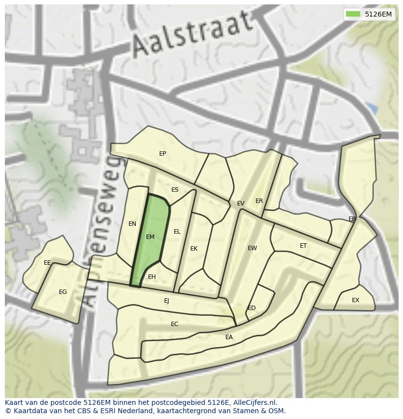 Afbeelding van het postcodegebied 5126 EM op de kaart.