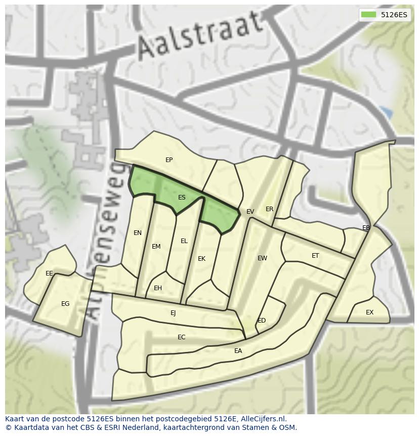 Afbeelding van het postcodegebied 5126 ES op de kaart.