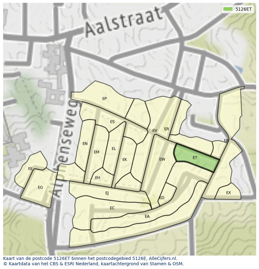 Afbeelding van het postcodegebied 5126 ET op de kaart.