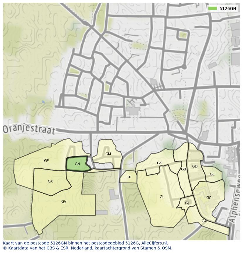 Afbeelding van het postcodegebied 5126 GN op de kaart.