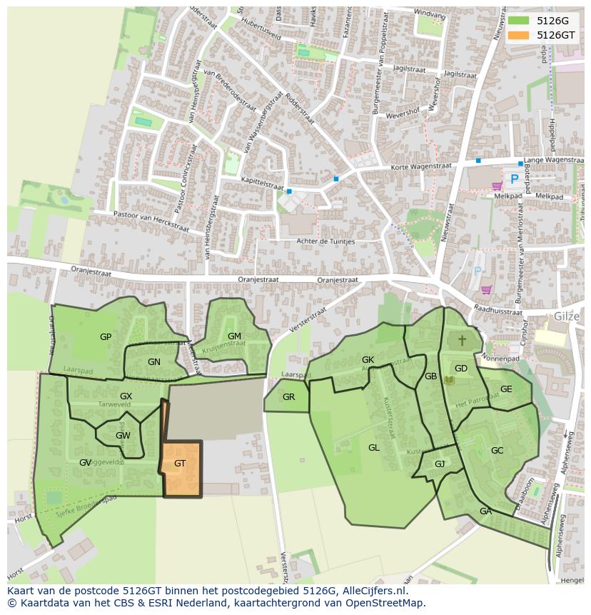 Afbeelding van het postcodegebied 5126 GT op de kaart.