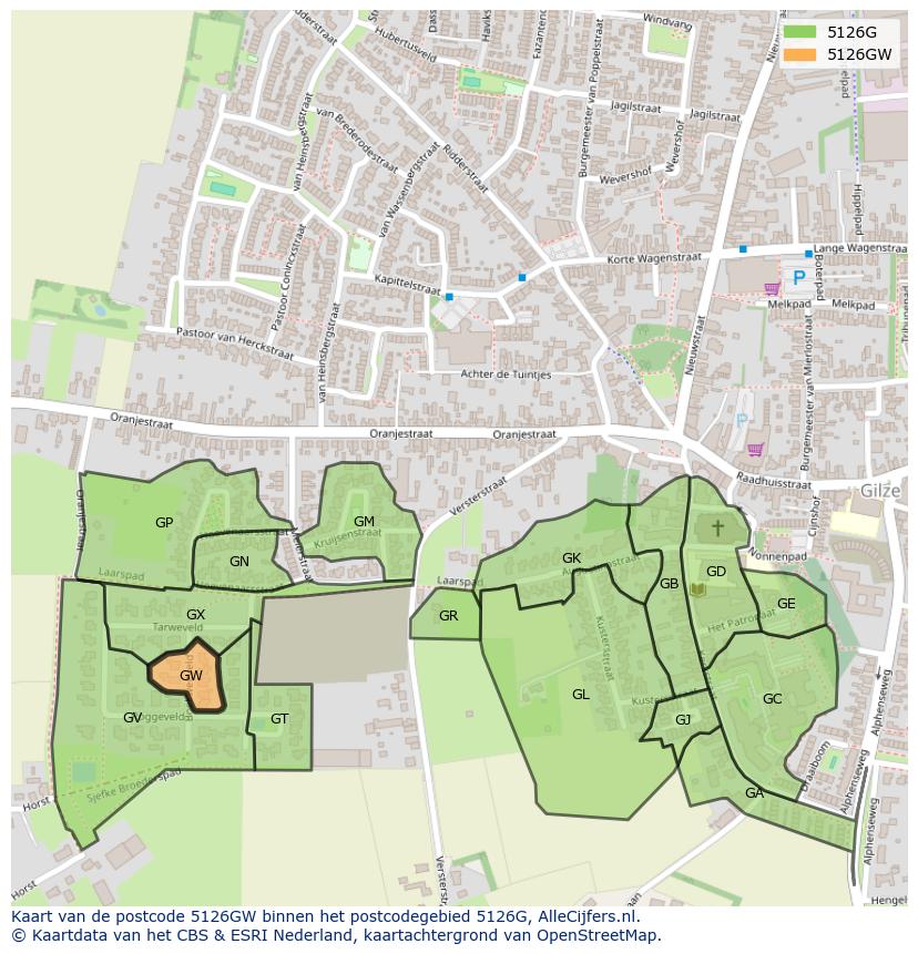 Afbeelding van het postcodegebied 5126 GW op de kaart.