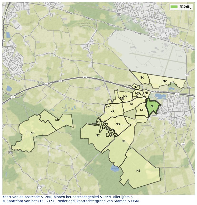 Afbeelding van het postcodegebied 5126 NJ op de kaart.