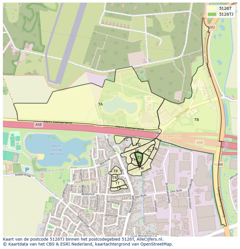 Afbeelding van het postcodegebied 5126 TJ op de kaart.