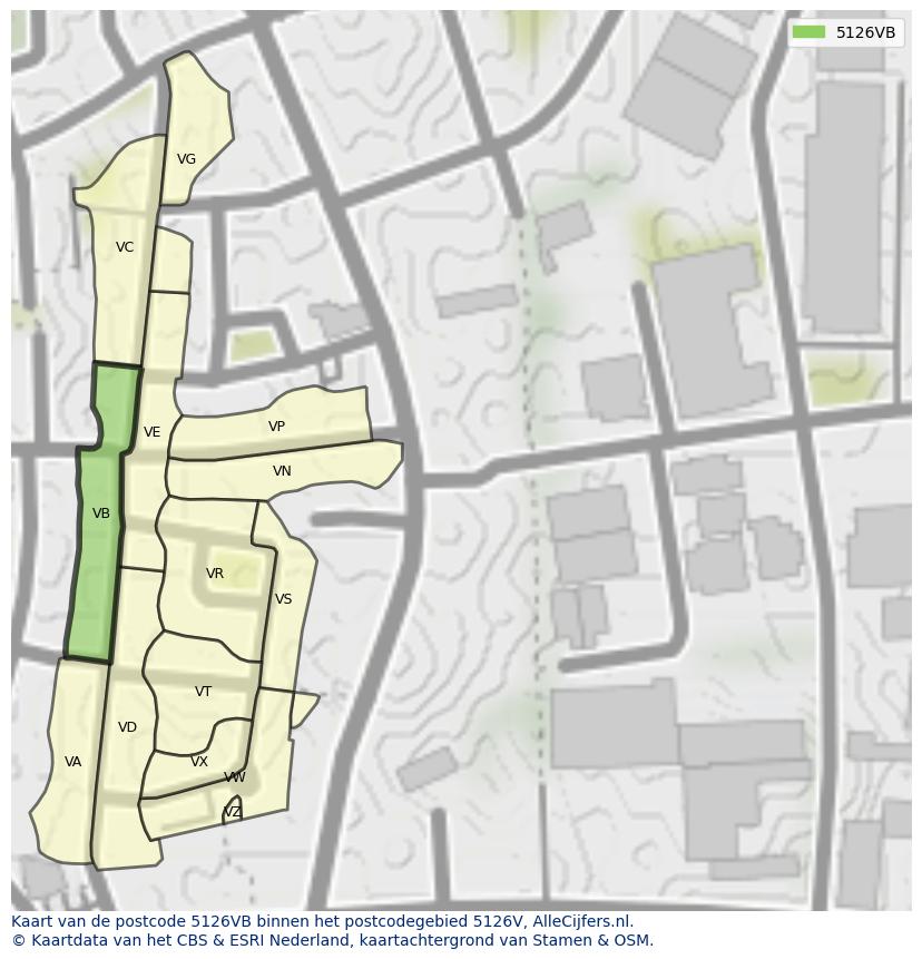 Afbeelding van het postcodegebied 5126 VB op de kaart.