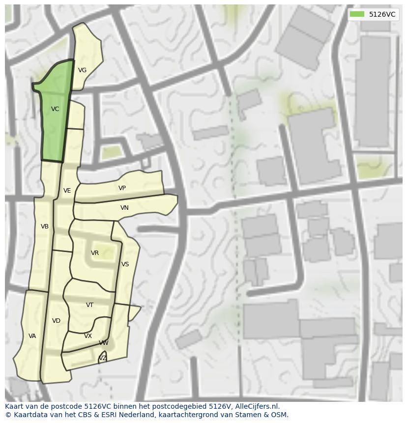 Afbeelding van het postcodegebied 5126 VC op de kaart.