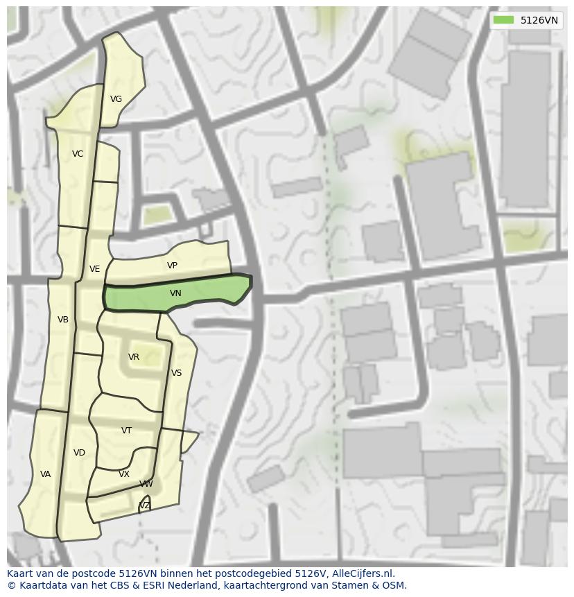 Afbeelding van het postcodegebied 5126 VN op de kaart.