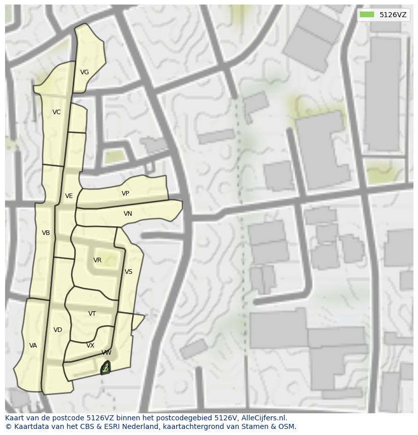 Afbeelding van het postcodegebied 5126 VZ op de kaart.