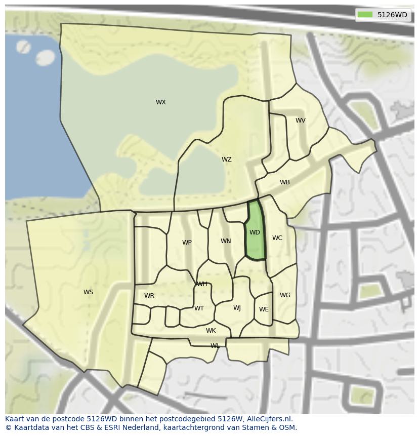 Afbeelding van het postcodegebied 5126 WD op de kaart.