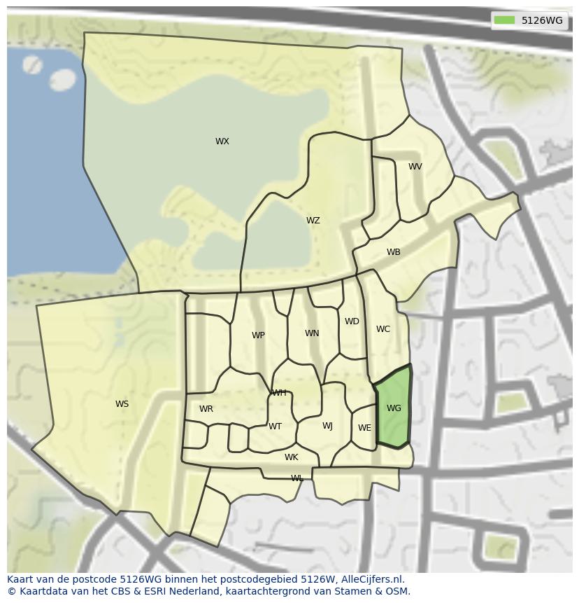 Afbeelding van het postcodegebied 5126 WG op de kaart.