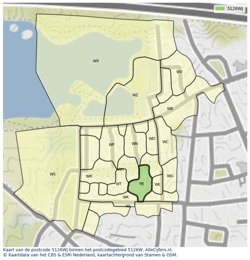 Afbeelding van het postcodegebied 5126 WJ op de kaart.