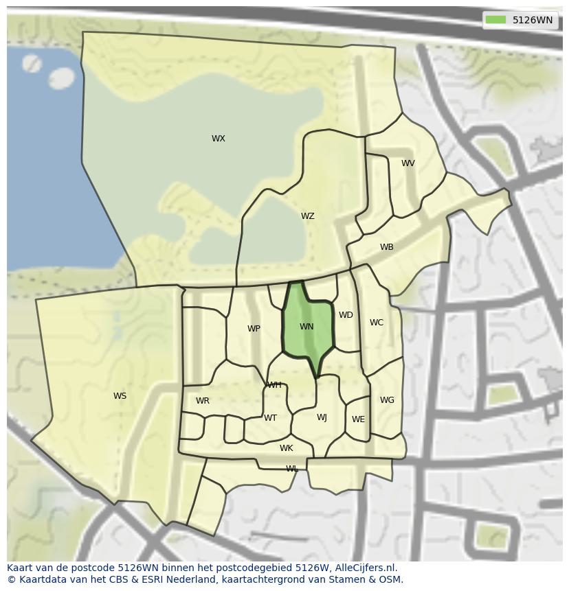 Afbeelding van het postcodegebied 5126 WN op de kaart.