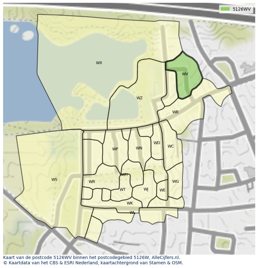 Afbeelding van het postcodegebied 5126 WV op de kaart.