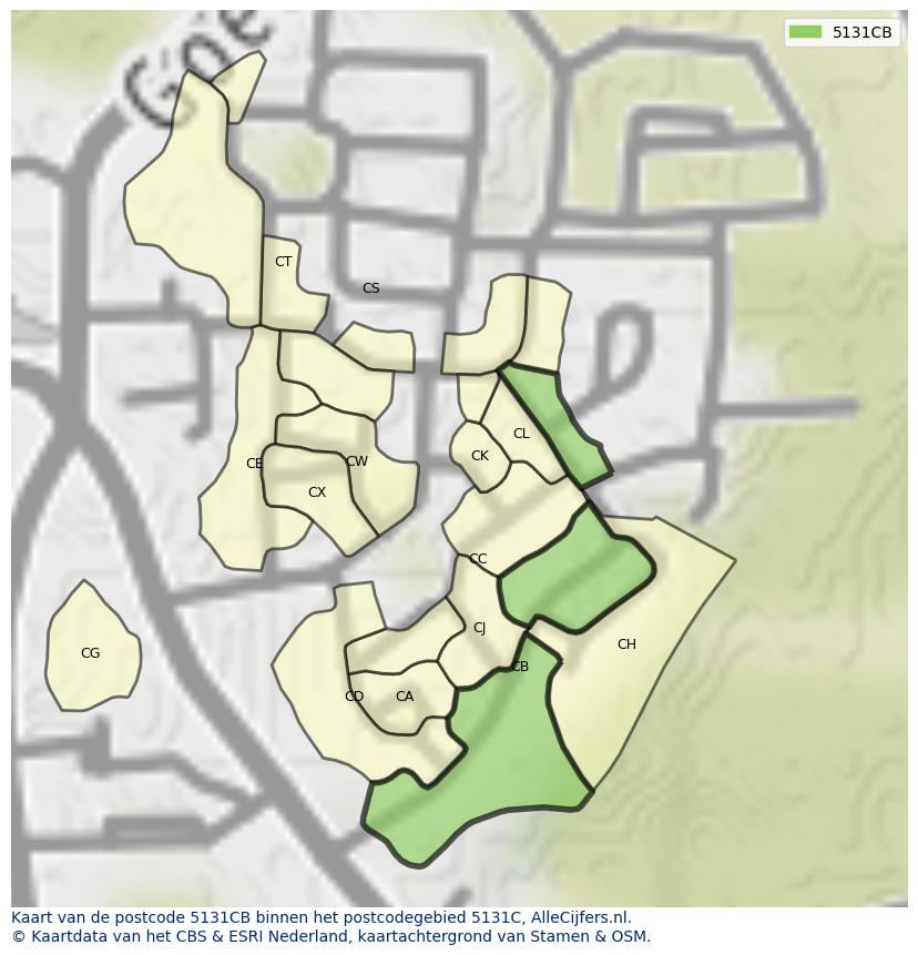 Afbeelding van het postcodegebied 5131 CB op de kaart.