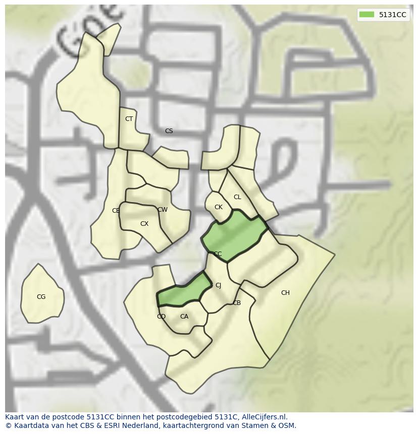 Afbeelding van het postcodegebied 5131 CC op de kaart.