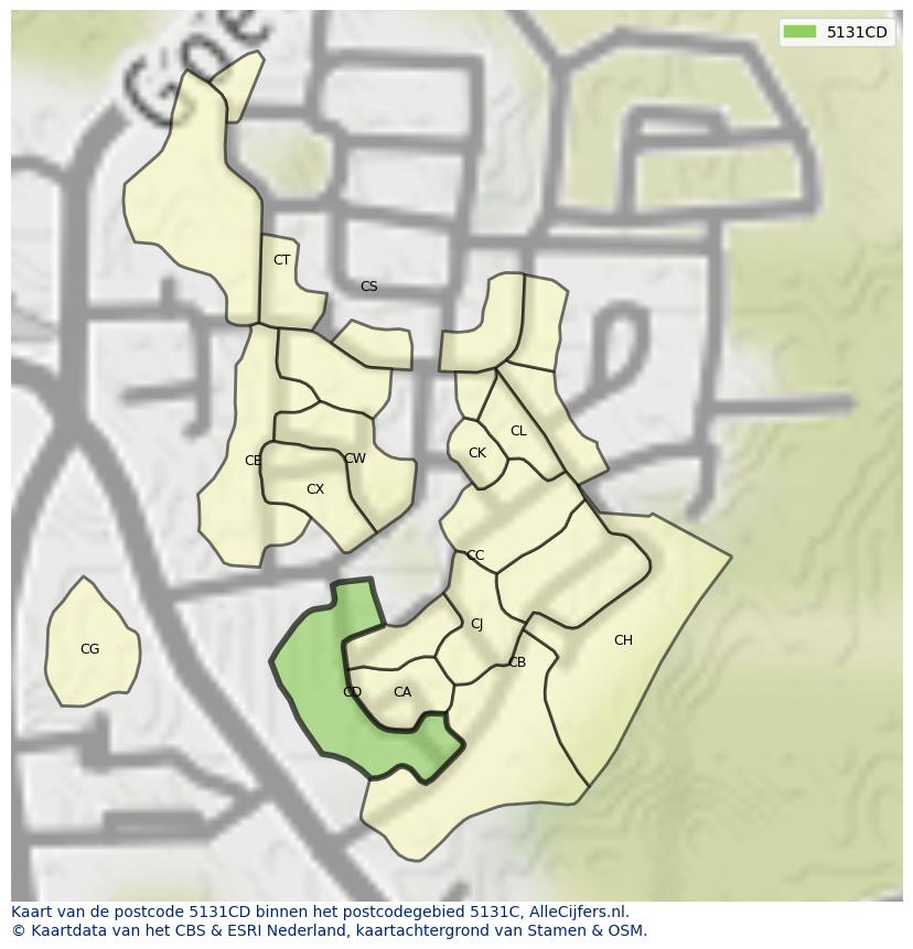 Afbeelding van het postcodegebied 5131 CD op de kaart.