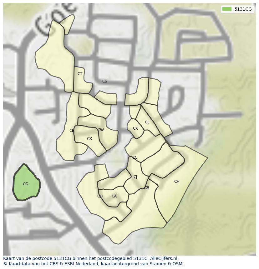 Afbeelding van het postcodegebied 5131 CG op de kaart.