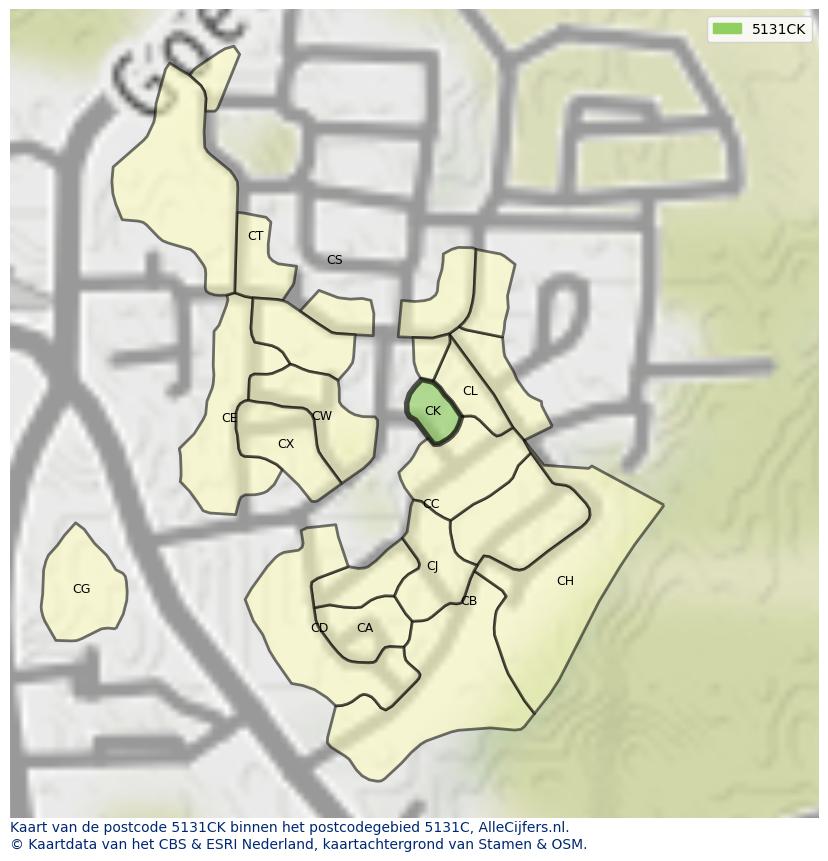 Afbeelding van het postcodegebied 5131 CK op de kaart.