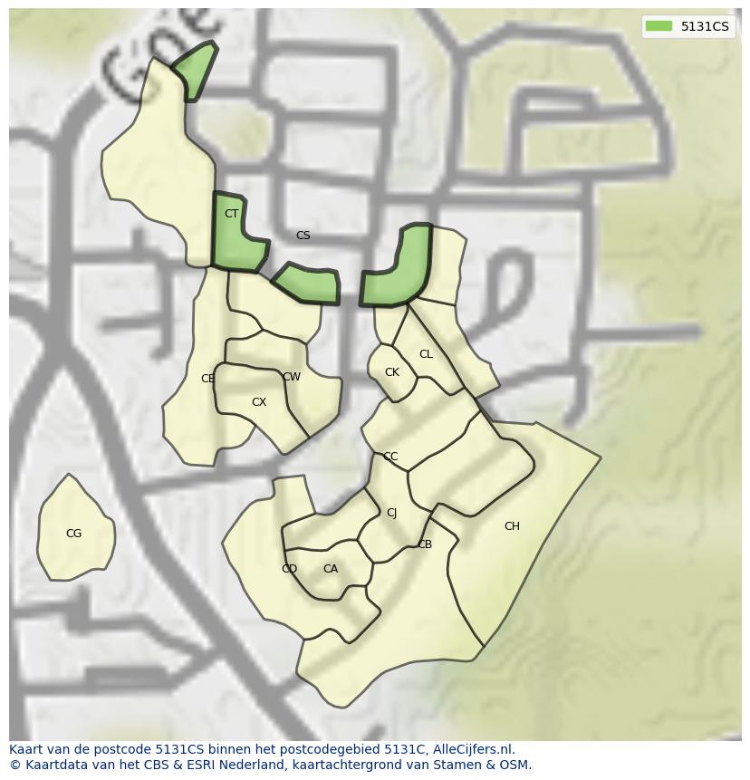 Afbeelding van het postcodegebied 5131 CS op de kaart.