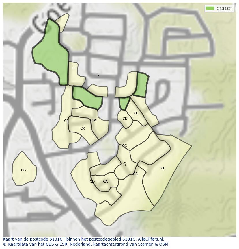 Afbeelding van het postcodegebied 5131 CT op de kaart.