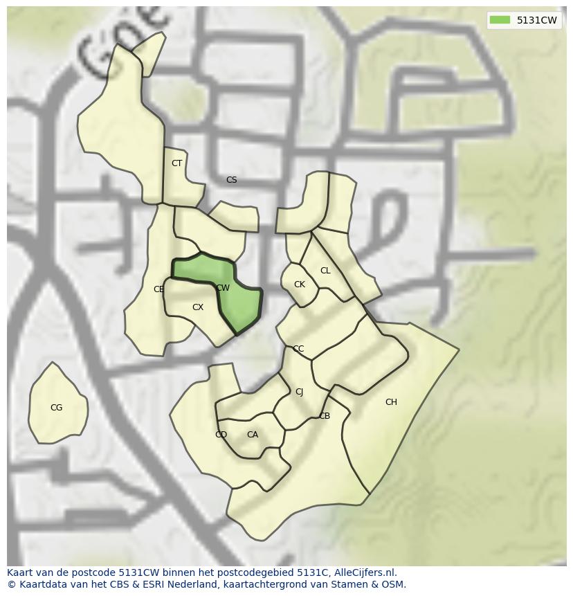 Afbeelding van het postcodegebied 5131 CW op de kaart.