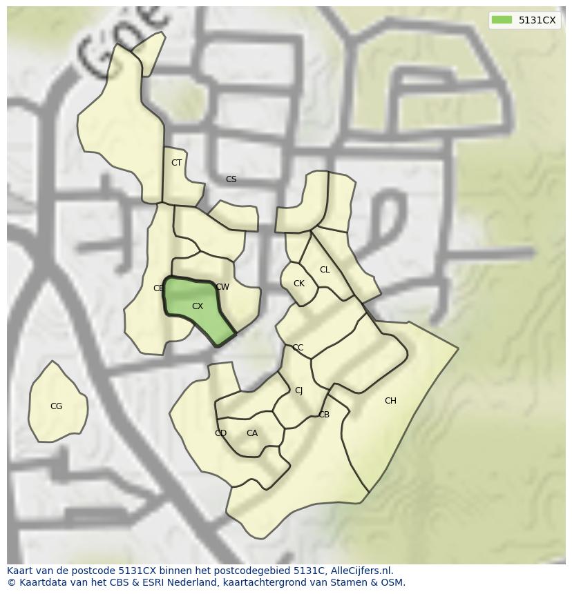 Afbeelding van het postcodegebied 5131 CX op de kaart.