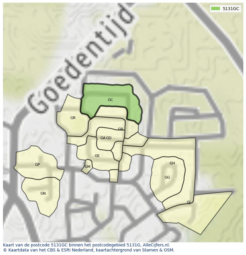 Afbeelding van het postcodegebied 5131 GC op de kaart.