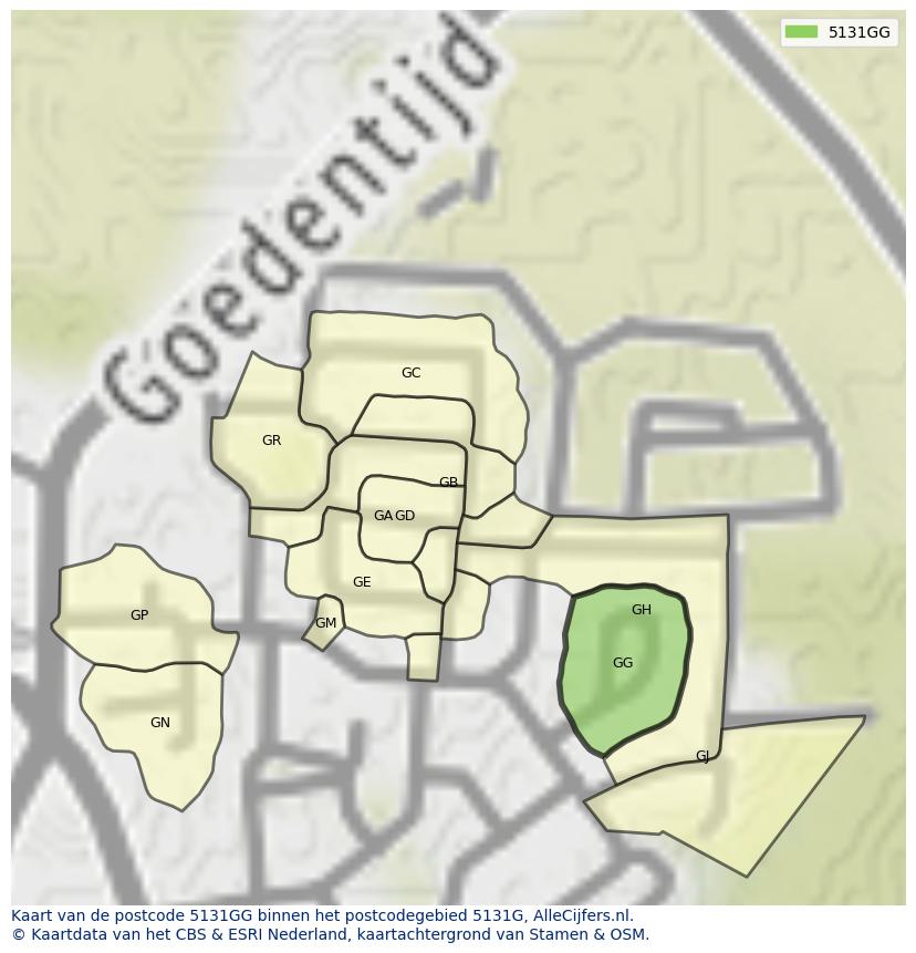 Afbeelding van het postcodegebied 5131 GG op de kaart.