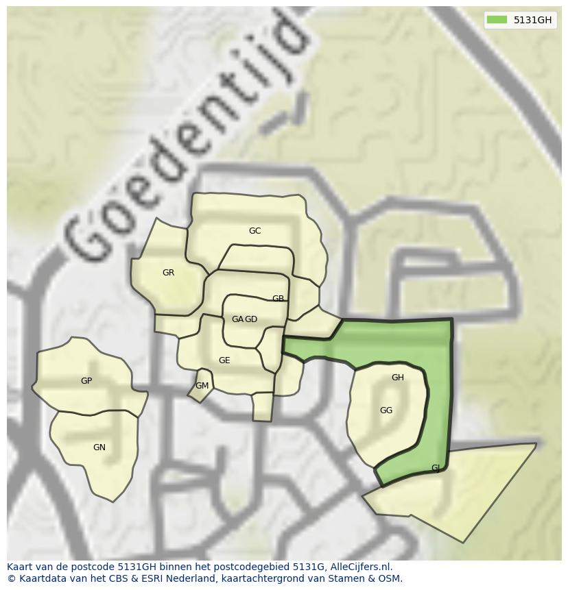 Afbeelding van het postcodegebied 5131 GH op de kaart.