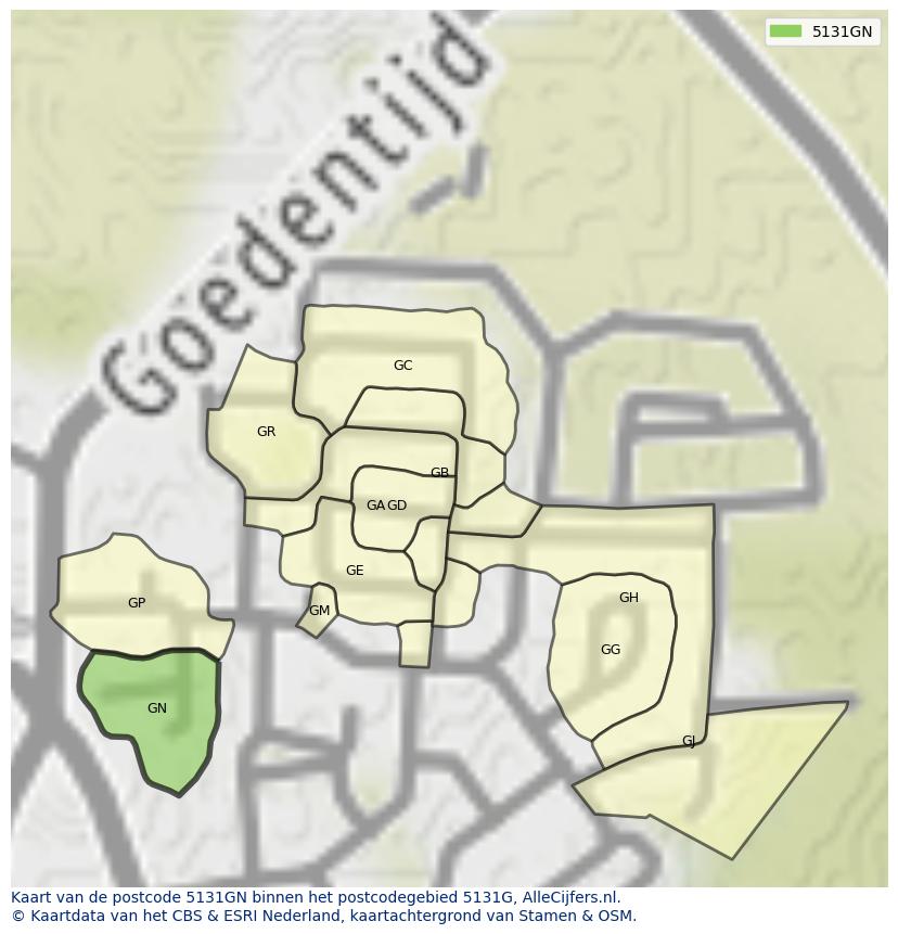 Afbeelding van het postcodegebied 5131 GN op de kaart.