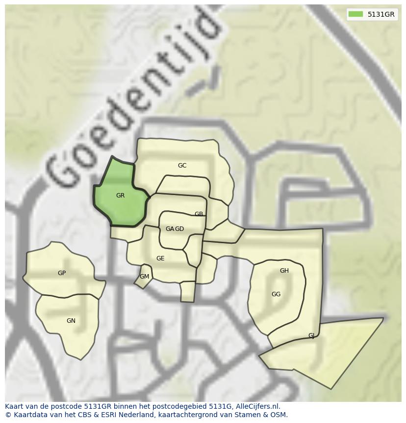 Afbeelding van het postcodegebied 5131 GR op de kaart.