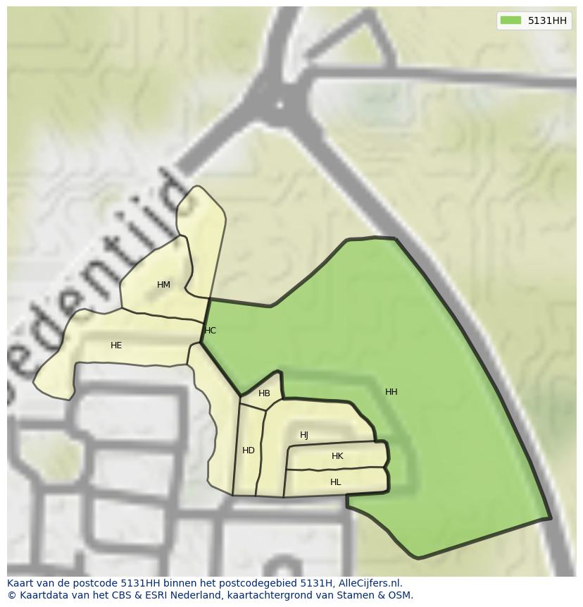 Afbeelding van het postcodegebied 5131 HH op de kaart.