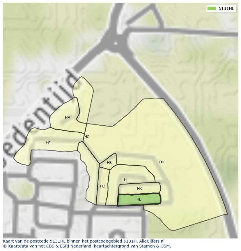 Afbeelding van het postcodegebied 5131 HL op de kaart.