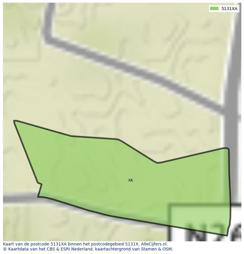 Afbeelding van het postcodegebied 5131 XA op de kaart.